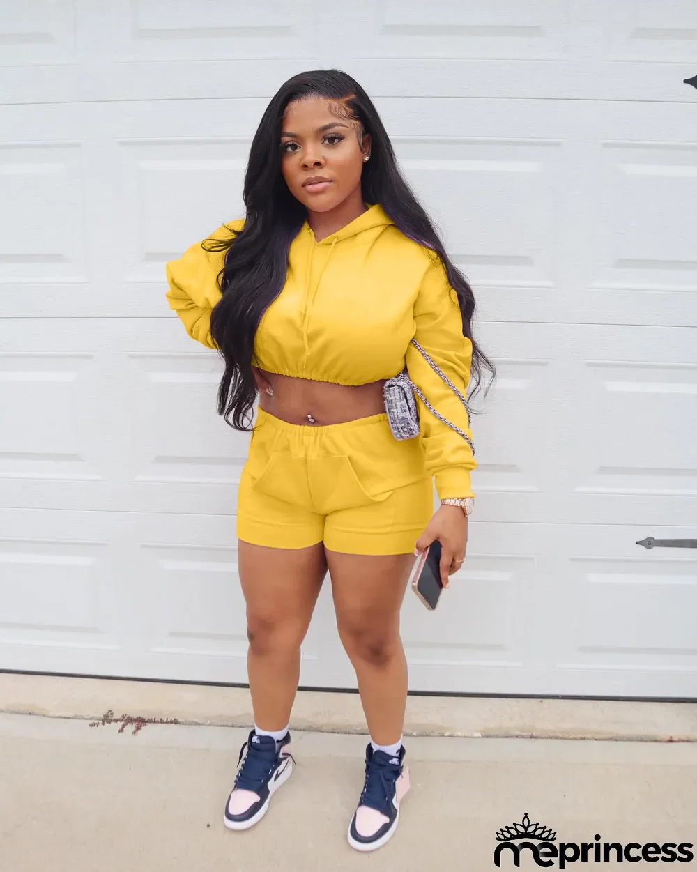 Solid Hooded Crop Top And Shorts 2 Piece Sets
