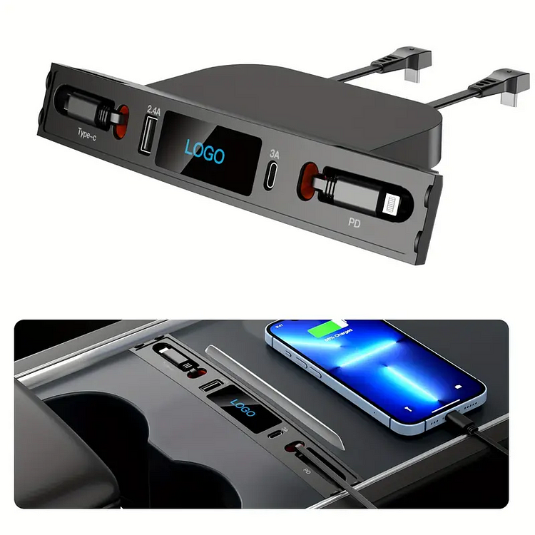 Model 3 & Y Center Console USB HUB Adapter with Interior LED Light