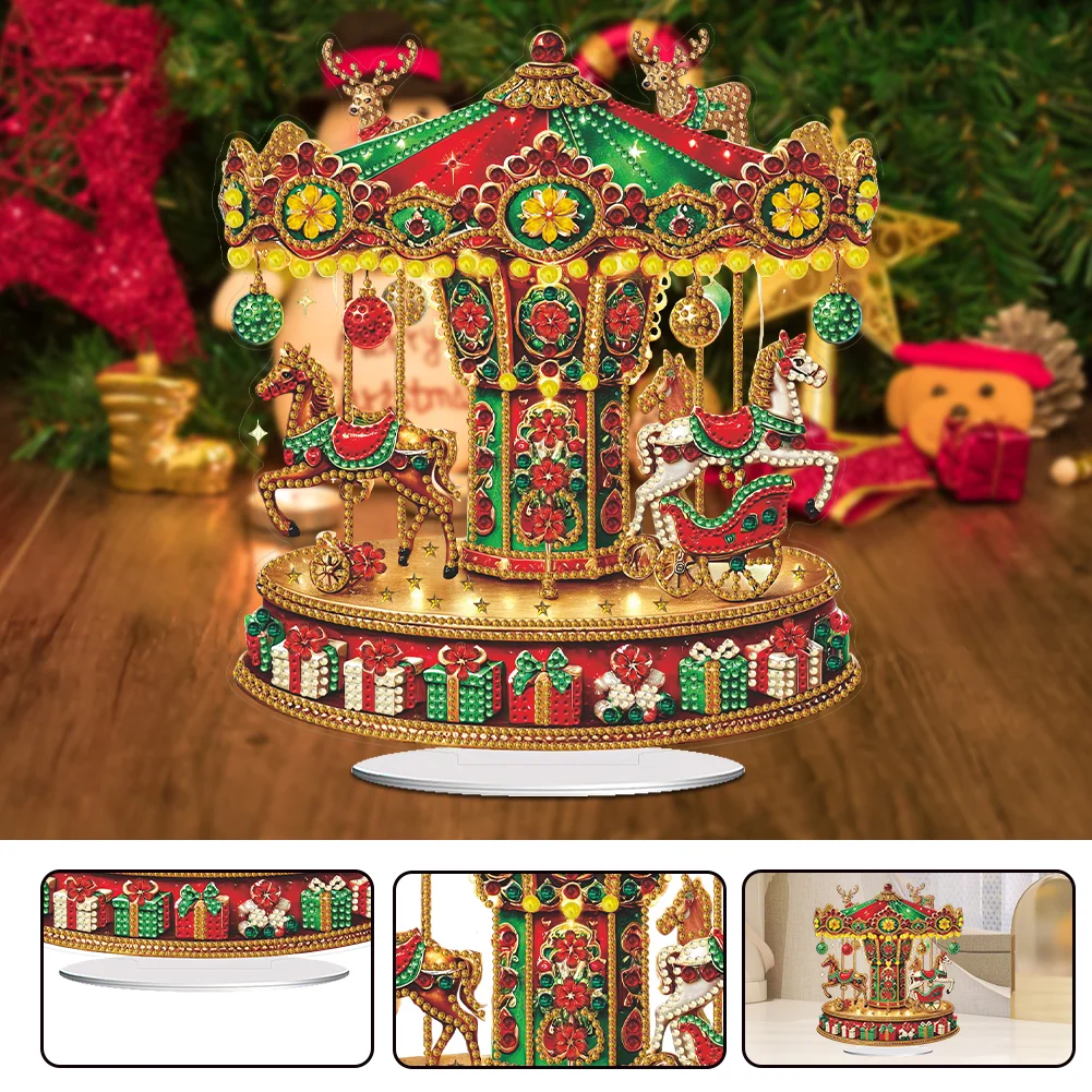DIY Christmas Carousel Acrylic Diamond Painting Desktop Ornaments Kit for Adults