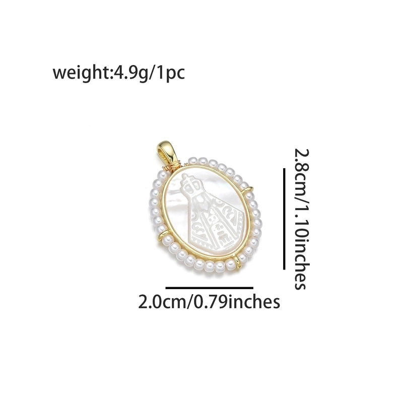 1 Piece Copper Artificial Pearls Shell 18K Gold Plated Inlay Polished Pendant