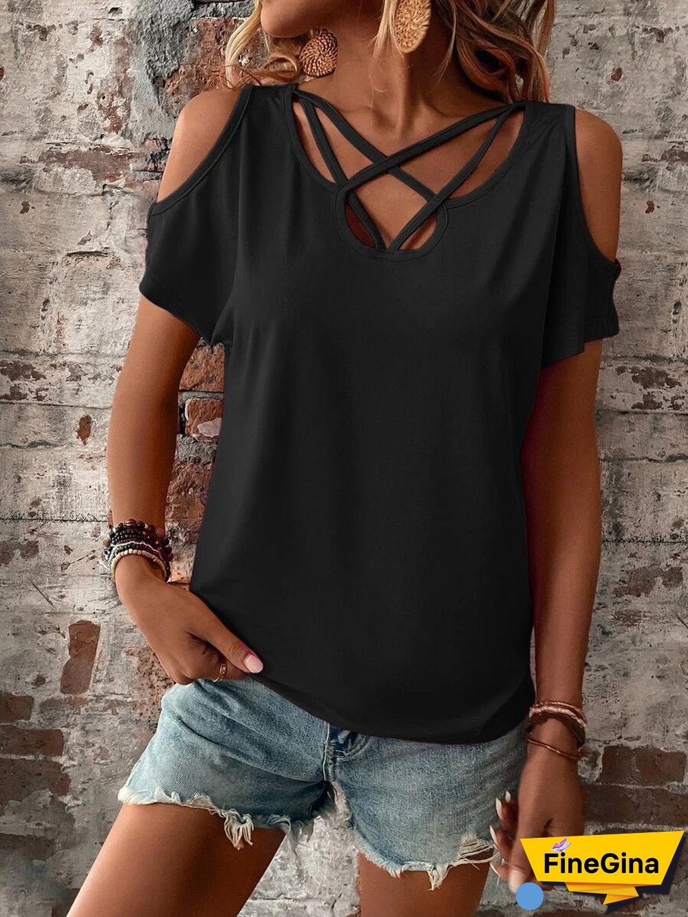 Black Short Sleeve Plain Top