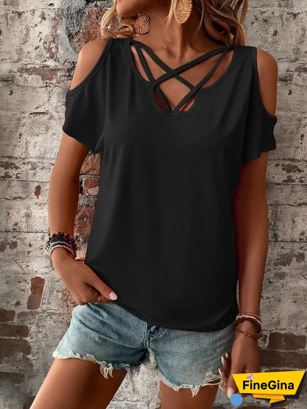 Black Short Sleeve Plain Top