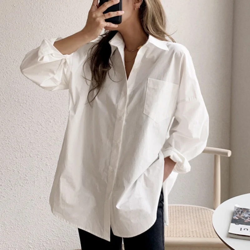 Spring Long Sleeve Cotton White Blouse Women 2021 Plus Size Loose Women Shirt Blouse Casual Office Lady Button Shirt Tops Blusas
