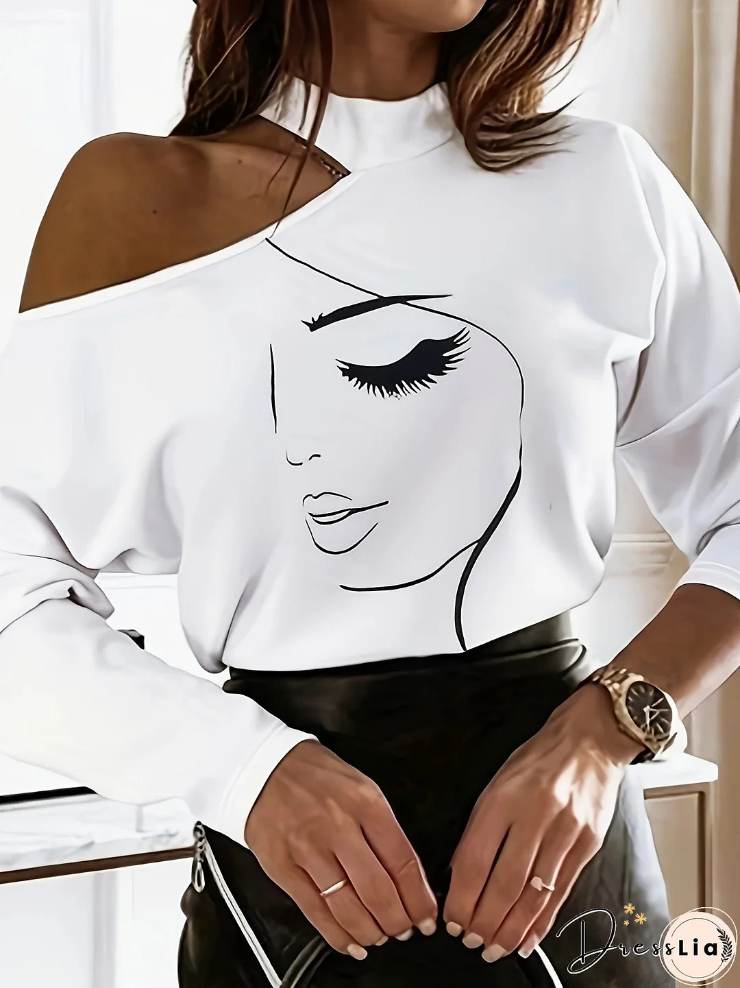 Women's Figure Abstract Printing T-shirt Strapless Sexy Tops