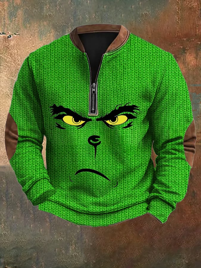 Men's Christmas Ew People Printed Zip Sweatshirt