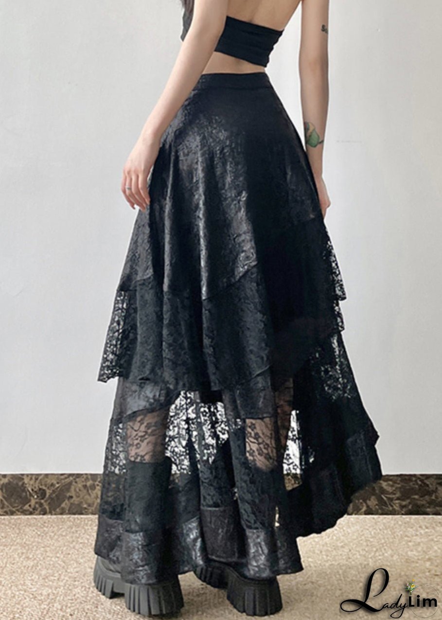 French Black High Waist Patchwork Lace Skirts Summer