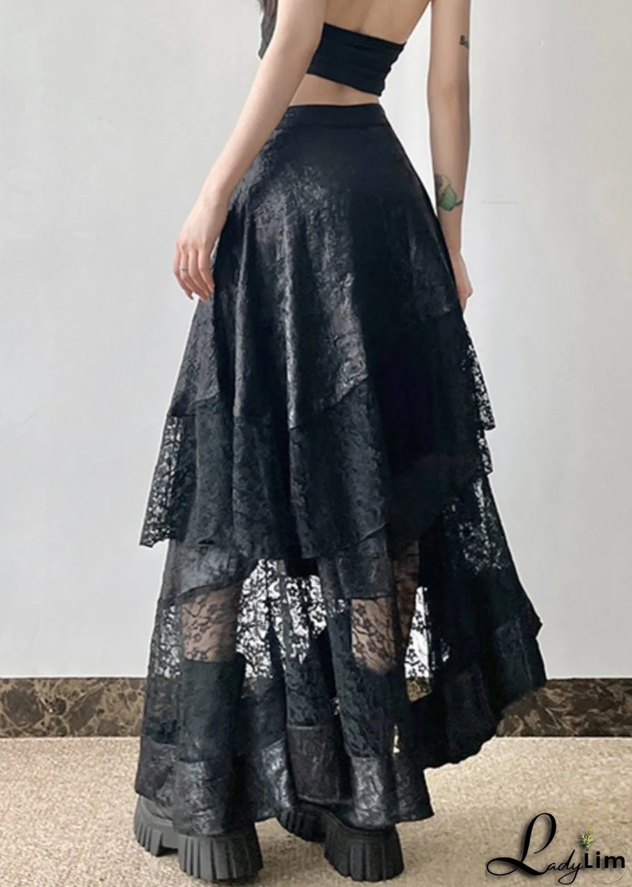 French Black High Waist Patchwork Lace Skirts Summer