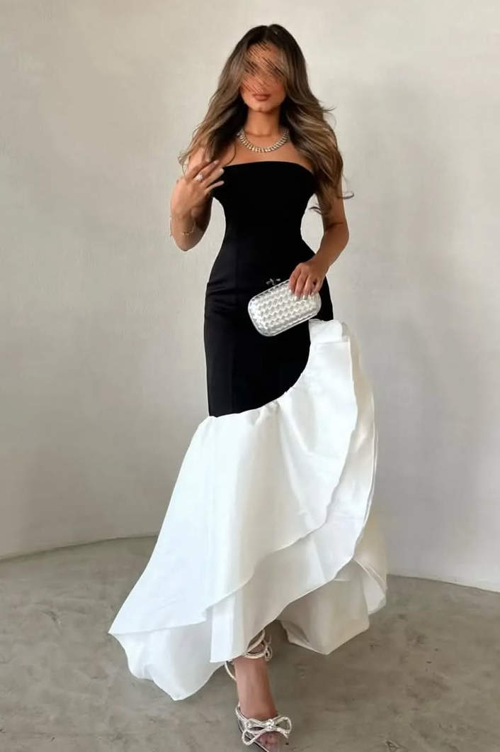 Lvs&Broner Sleeveless Strapless Long Mermaid Prom Dress With Ruffles Pleated
