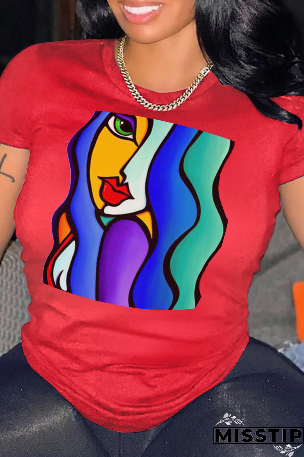 White Street Print Patchwork O Neck T-Shirts