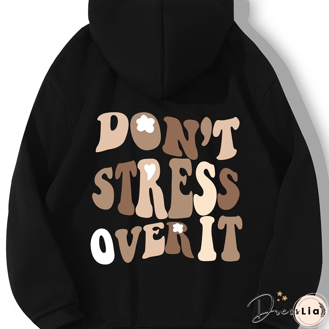 Plus Size Casual Sweatshirt, Women's Plus Art Letter Print Long Sleeve Drawstring Hoodie Sweatshirt