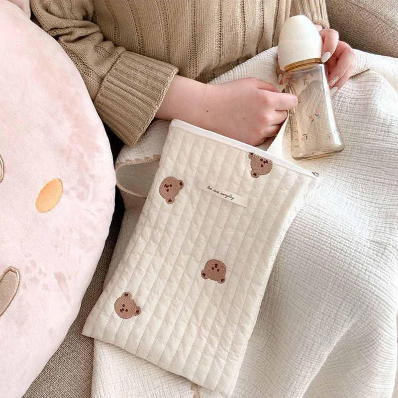 MILCANCEL 2022 New Baby Bottle Bags Bear Embroidery Mommy Bags Cotton Zipper Diaper Bags Korean Mommy Bags