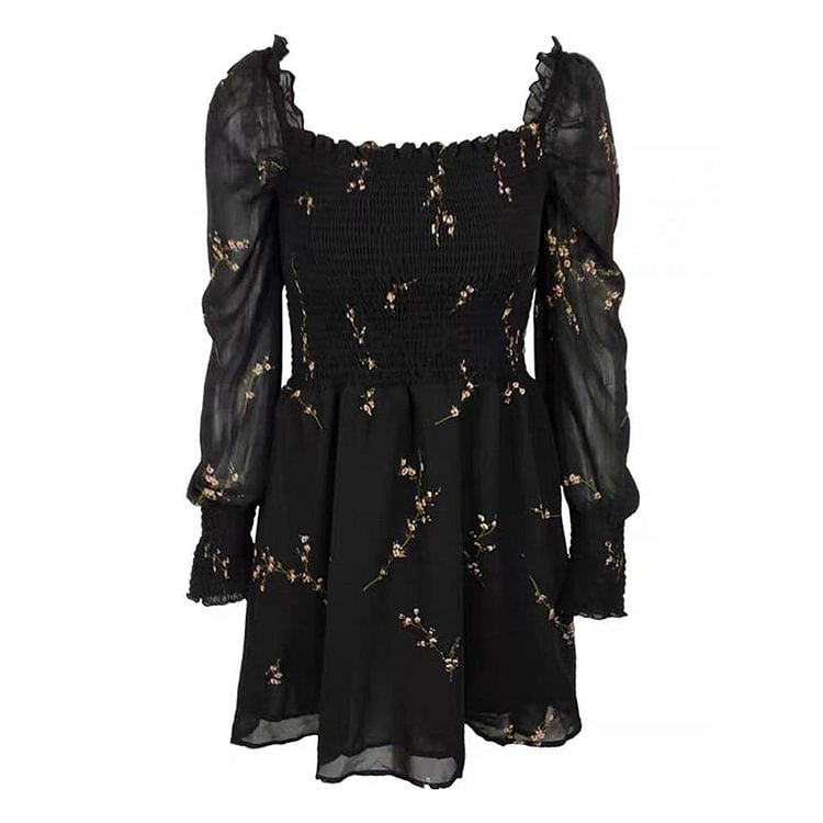 Flower Print Off Shoulder Chiffon Dress