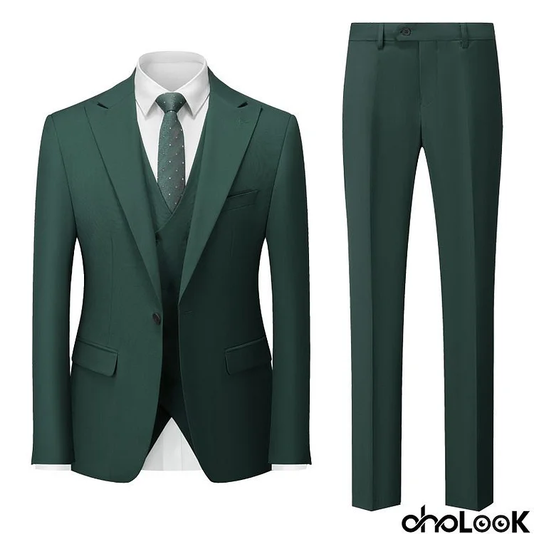 Men Business Wedding Office Solid Color Long Sleeve Lapel Suit Pants Plus Size Sets