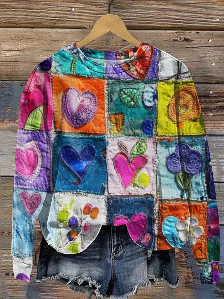 Vintage Lovely Floral Patchwork Art Print Casual  Sweatshirt