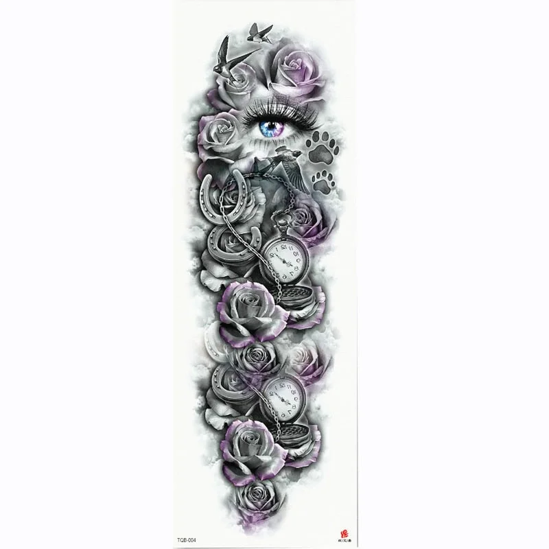 2018 New Full Flower Arm Tattoo Sticker Skeletons and Roses Temporary Body Paint Water Transfer Tattoo Sleeve