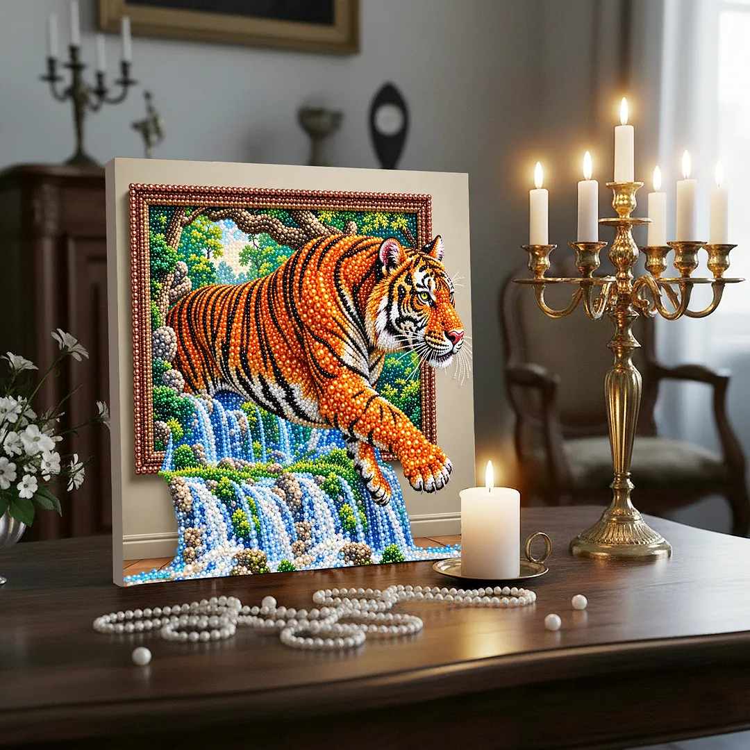 DIY Framed Pearl Art Tiger Painting Kit 11.81x11.81in