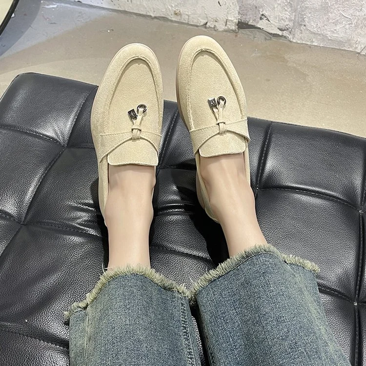Yyvonne Summer New Sweet Women's Flat Shoes Bean Shoes Autumn Lazy Solid Color Round Head Single Shoes Women 42 Large Shoes