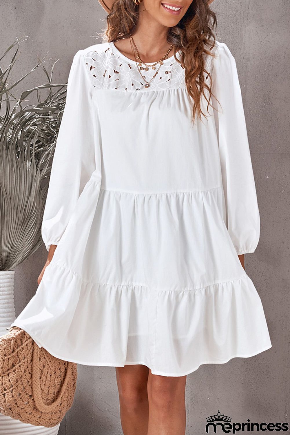 Cute Lace Yoke Mini Dress