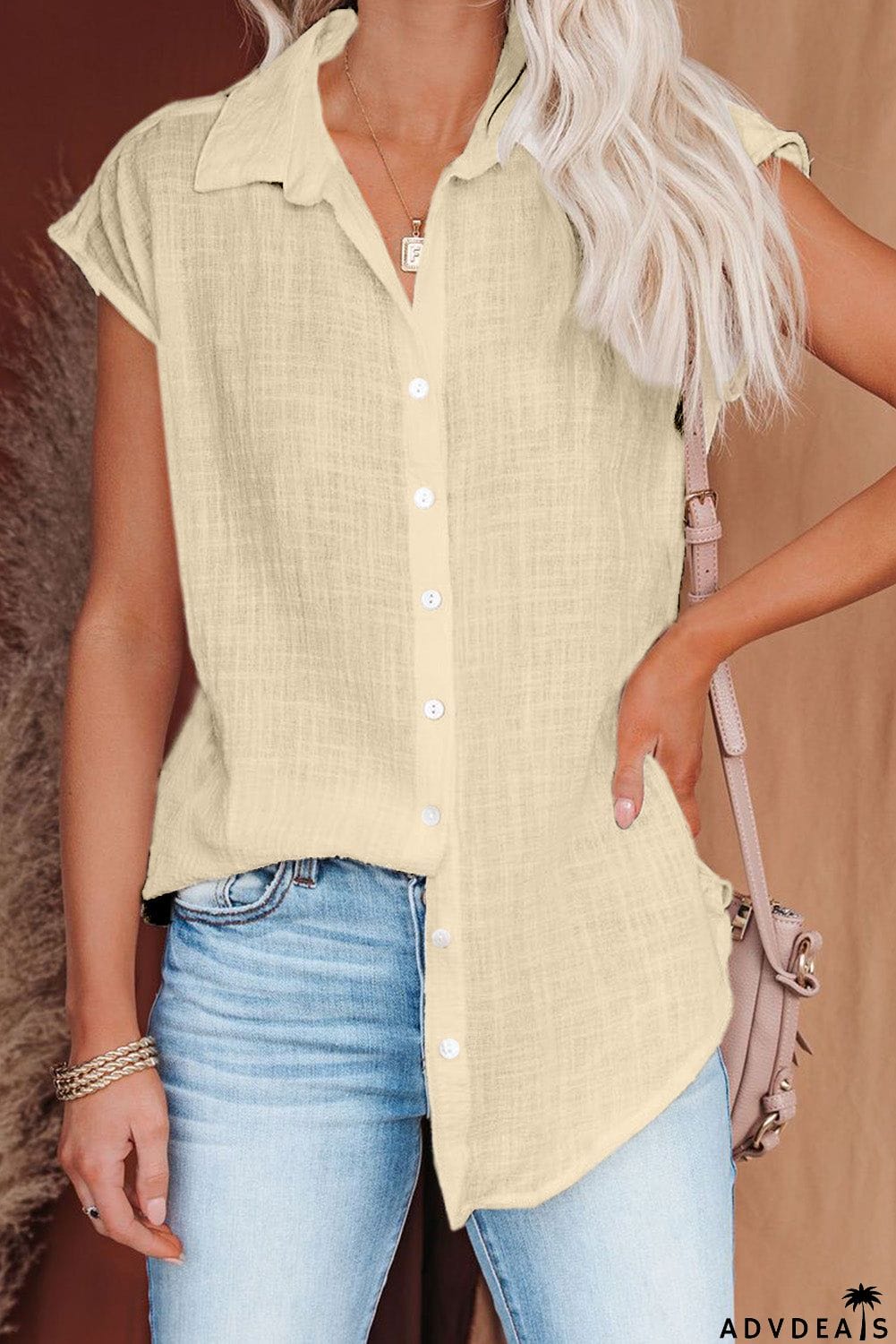 Turn-down Collar Button Front Tank