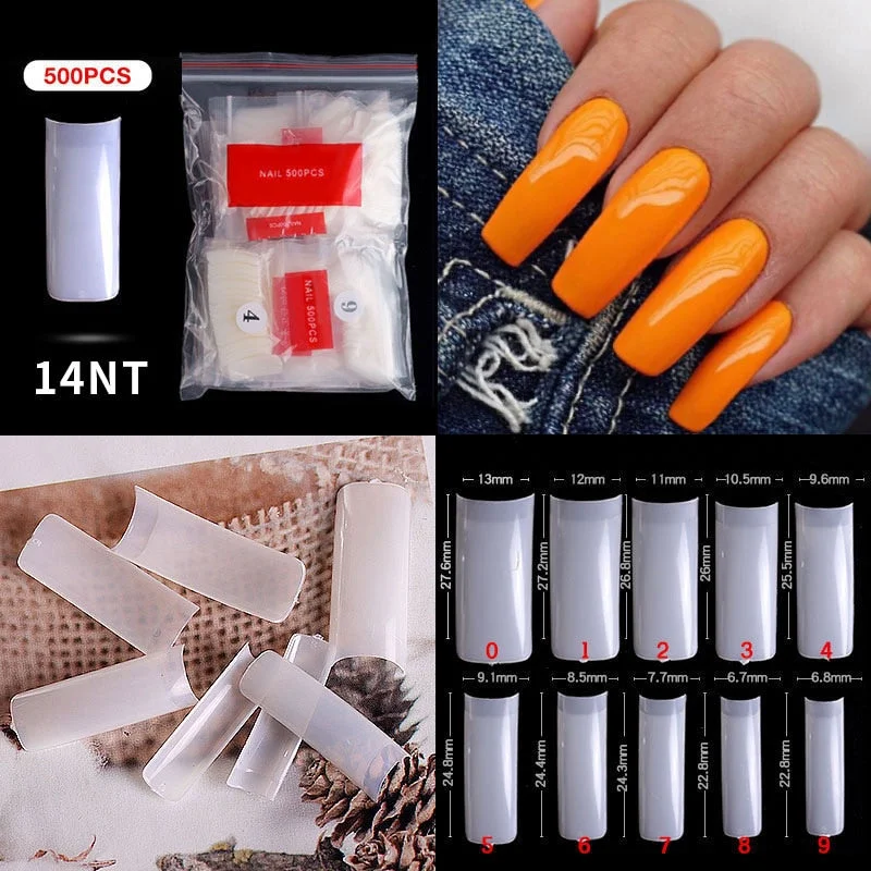 500Pcs False Nail Extension French Natural Transparent Stiletto Coffin False Nails Tips Long Acrylic UV Gel Nail Polish Manicure-Nail Inspo