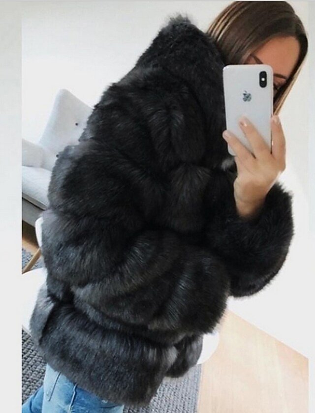 Fashion Solid Color Hooded Fur Coat