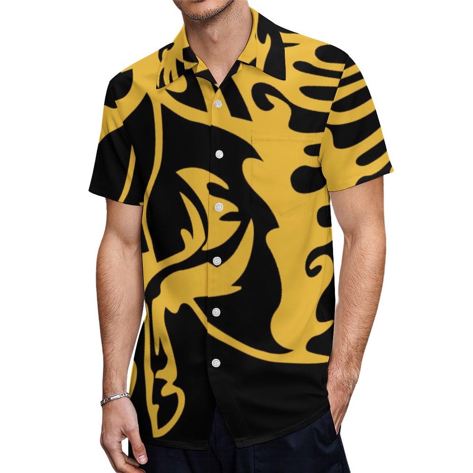 Pony Horse Stallion Steed School Bus Yellow Hawaiian Shirt Mens Button Down Tropical Hawaii Beach Shirts