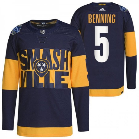 Men's Nashville Predators #5 Matt Benning 2022 Navy Stadium Series  Player Stitched Jersey