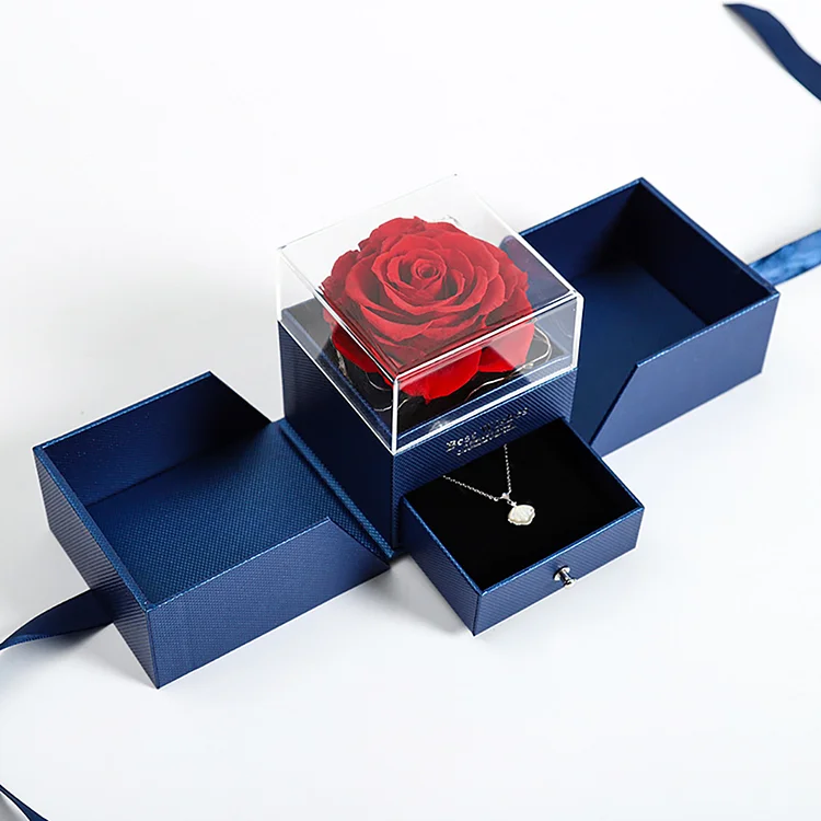 Everlasting Rose Double Open Door Acrylic Gift Box for Necklace