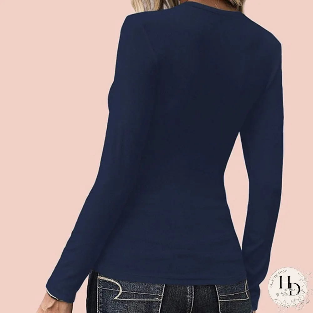 Spring Tight-fitting Bottoming Shirt U-neck Ribbed Long-sleeved Blouse Women's Clothing