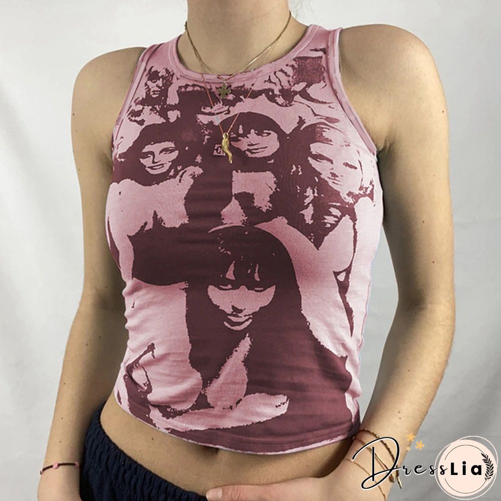 Vintage Girl Graphic Crop Tank Top