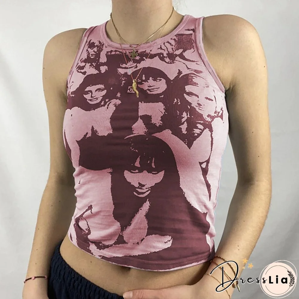 Vintage Girl Graphic Crop Tank Top