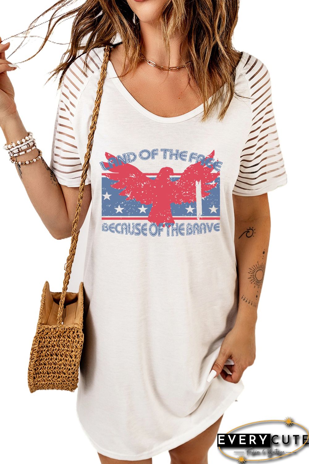 White LAND OF THE FREE BECAUSE OF THE BRAVE Graphic T-shirt Dress