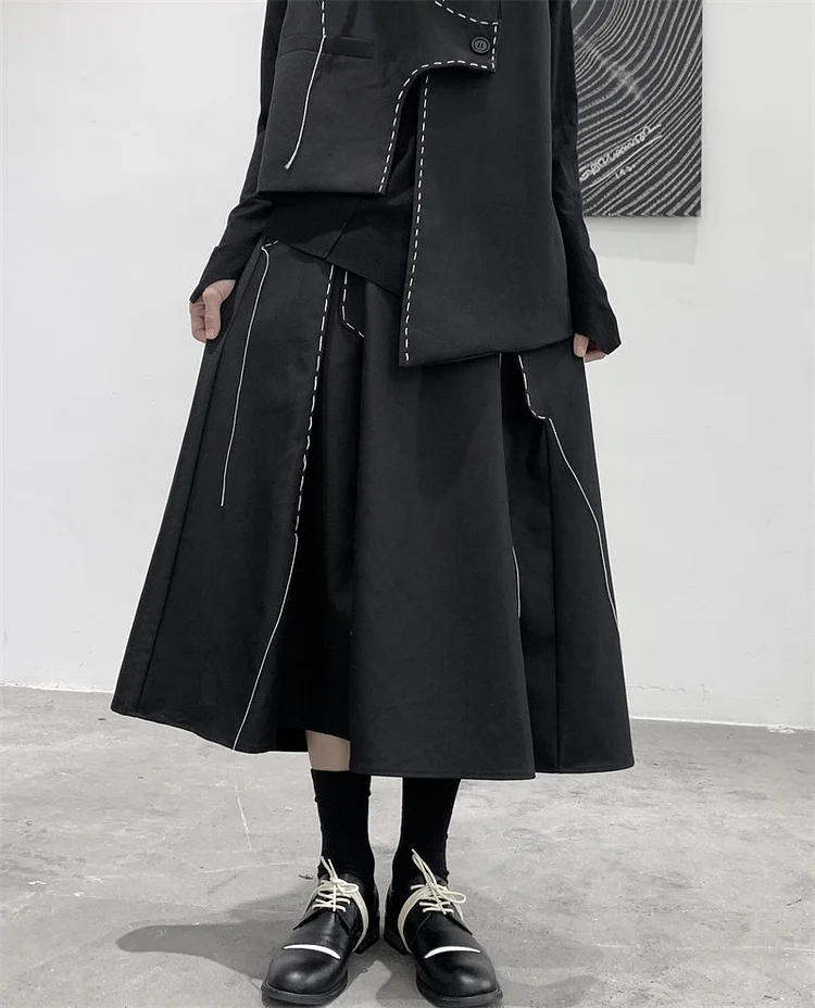 Dawfashion Techwear Streetwear-Dark Skirt-Topstitch Design-Streetfashion-Darkwear-Techwear