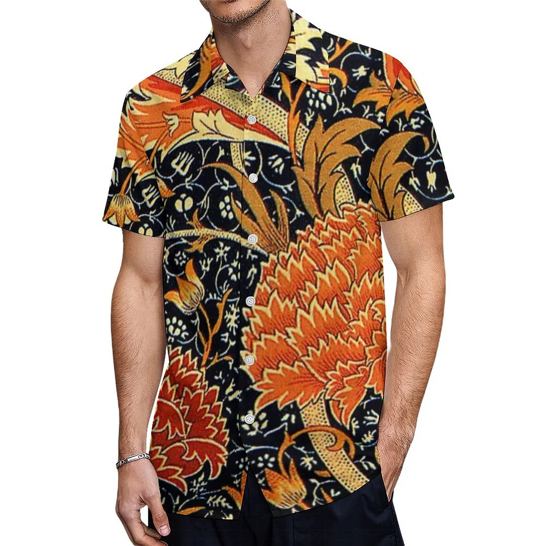 Short Sleeve Cray Vintage Orange Black Floral Hawaiian Shirt Mens Button Down Plus Size Tropical Hawaii Beach Shirts