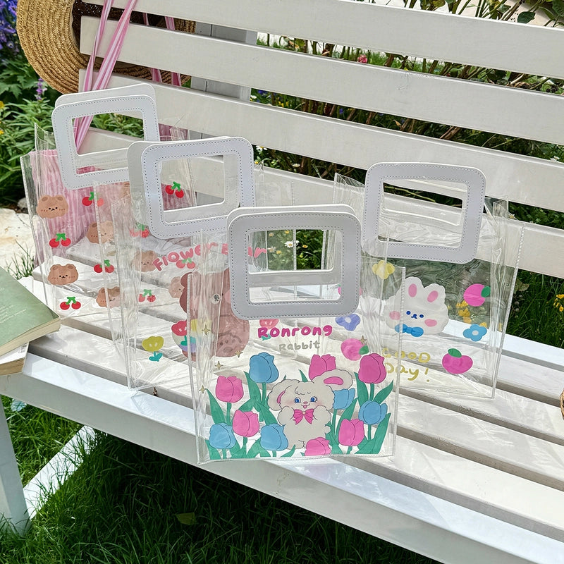 Women’s Medium PVC Animal Letter Elegant Streetwear Square Open Jelly Bag