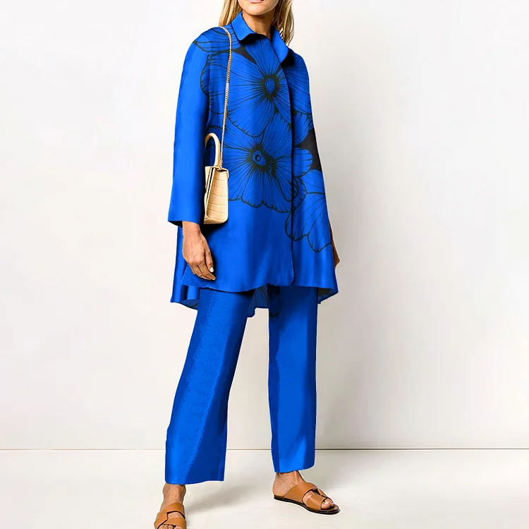 VChics Fashion Flower Elegant Temperament Shirt Two Piece Set