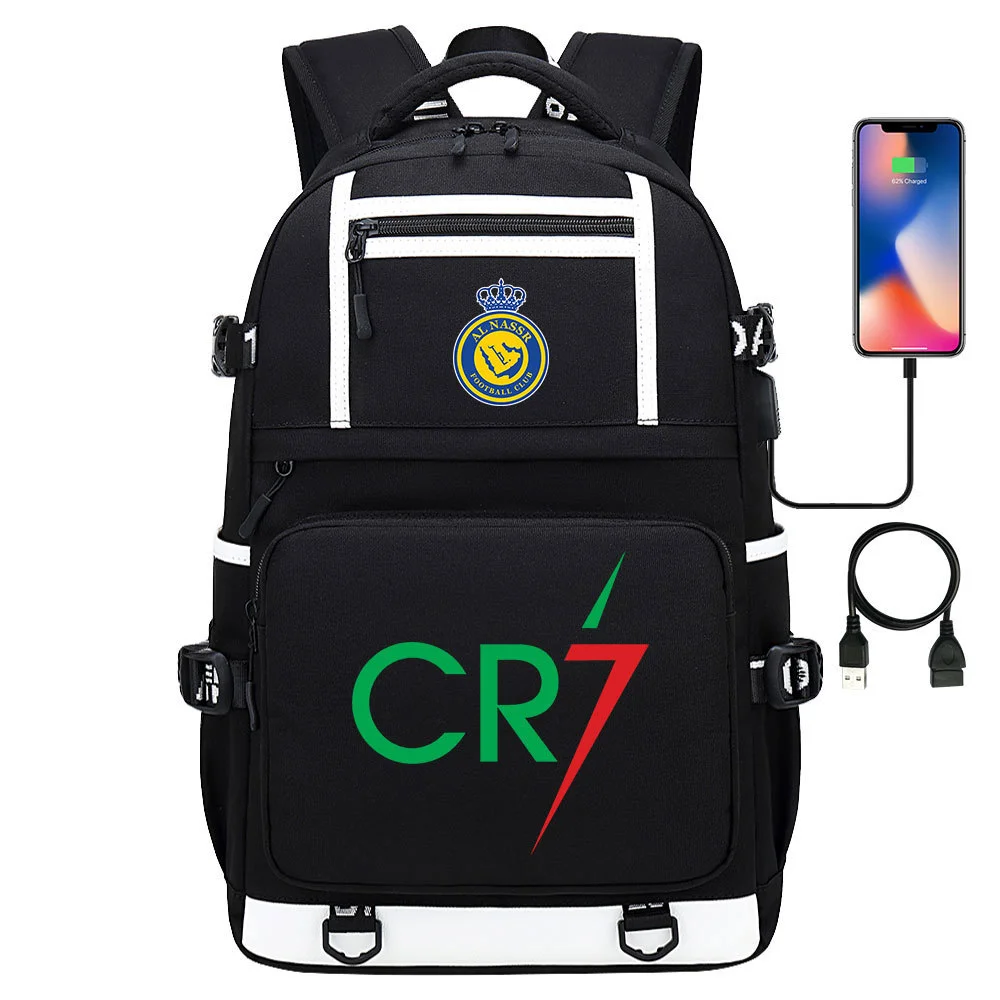 Buzzdaisy Cristiano Ronaldo Printed Backpack with USB Charging Port and Laptop Protection - Multi-Pocket Large Capacity Schoolbag