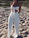 Solid Color Bow Bandeau+ Pants Casual Two-Piece Suits