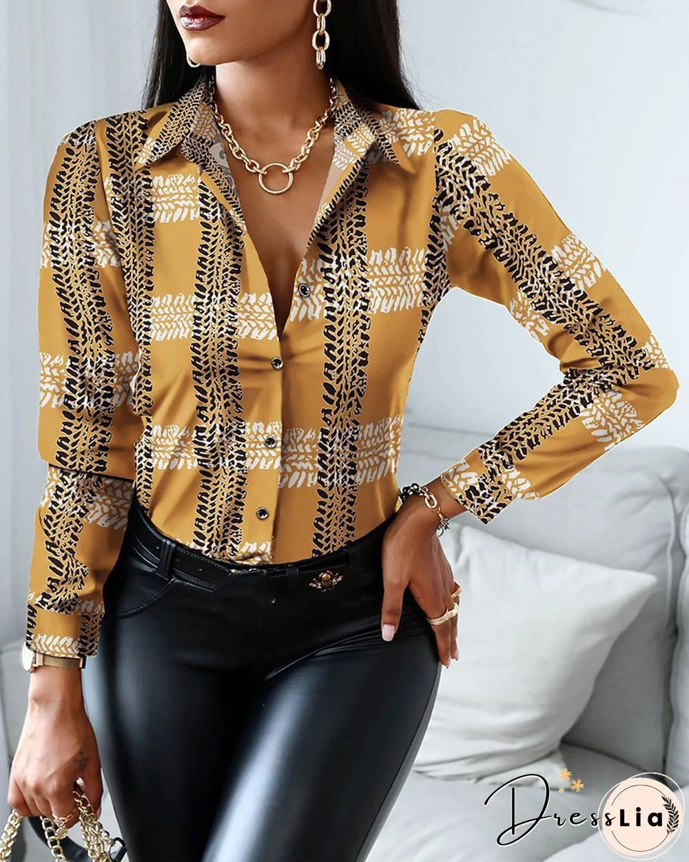 Spring Women Long Sleeve Blouses Casual Office Print Shirts Fashion Button White Shirt Elegant Patchwork Slim Tops Women