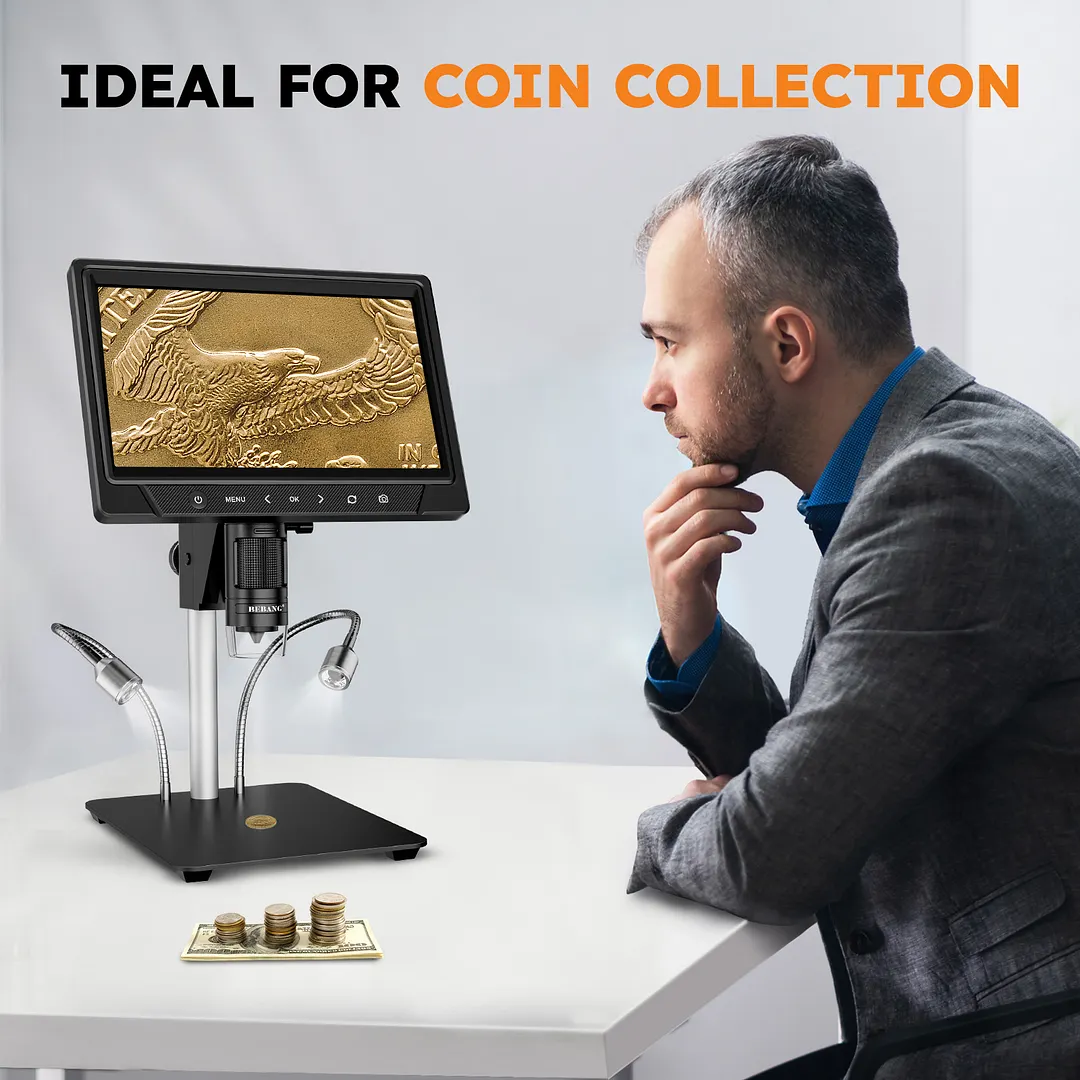 BEBANG 10.1" LCD Digital Microscope for Adults, 1200X Soldering Microscope for Electronics Repair, Coin Magnifier Camera Full View for Error Coins, 32G
