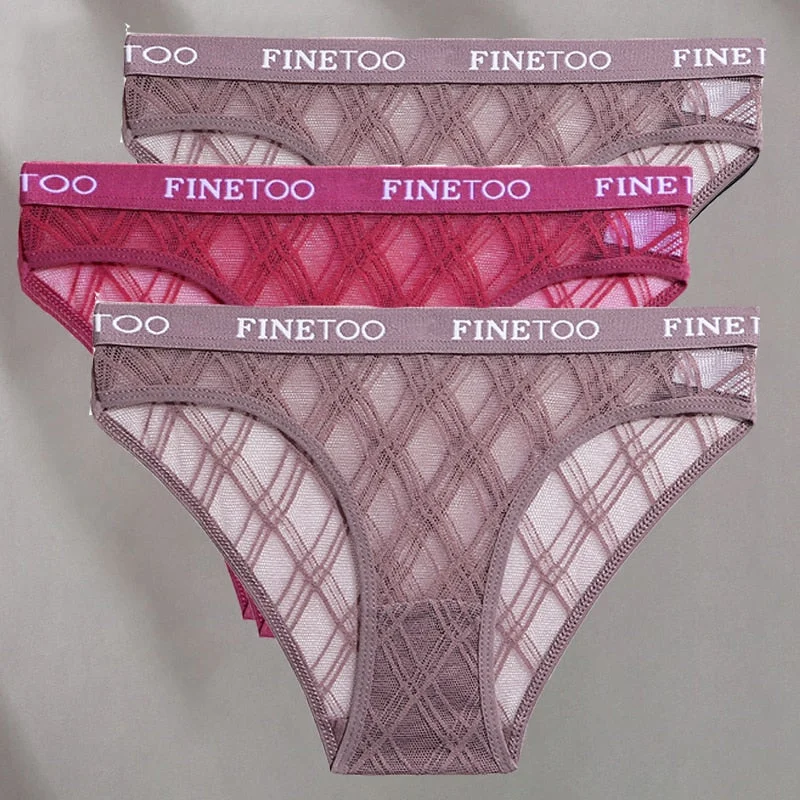 FINETOO 3PCS/Set Mesh Women Sexy Panties Lingerie M-XXL Breathable Underwear Pantys Low Waist Girl Briefs Letter Woman Underpant