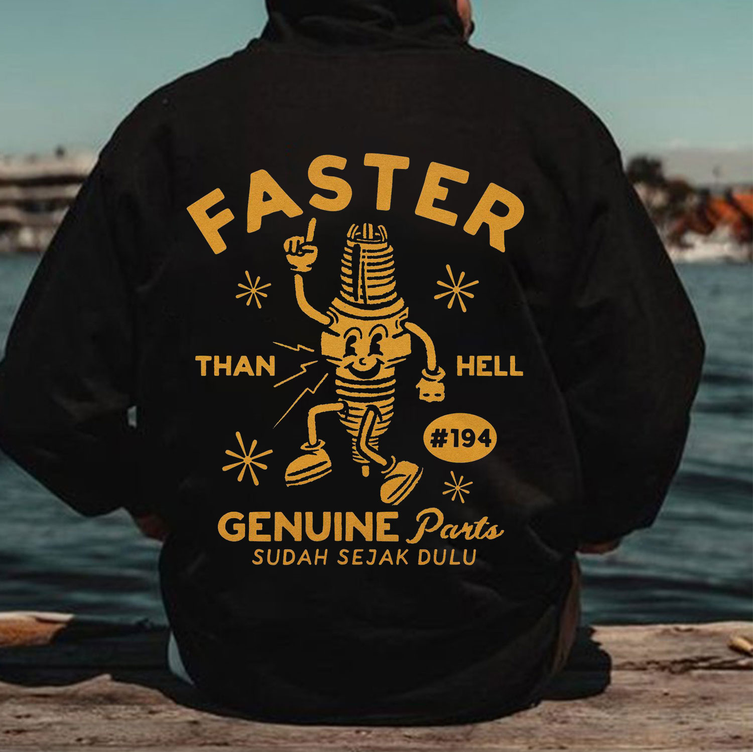 FASTER GENUINE Motorcycle Items Graphic Causal Black Print Hoodie