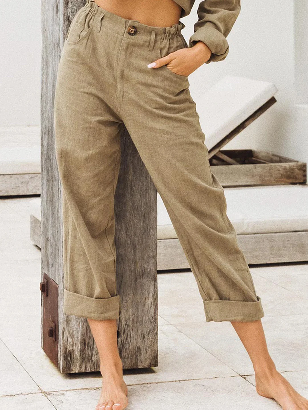 Solid Color Cotton Linen Loose Casual Pants