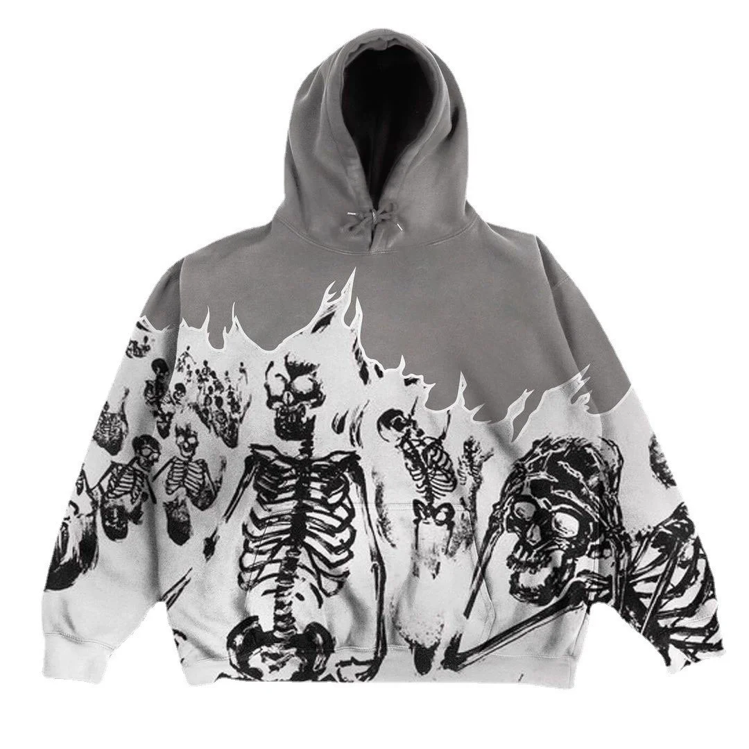 Uveng Uveng Millennium Wind Round Collar Skeleton Hoodie Couples Style 2023 Autumn And Winter New Long-Sleeved Skull Coat