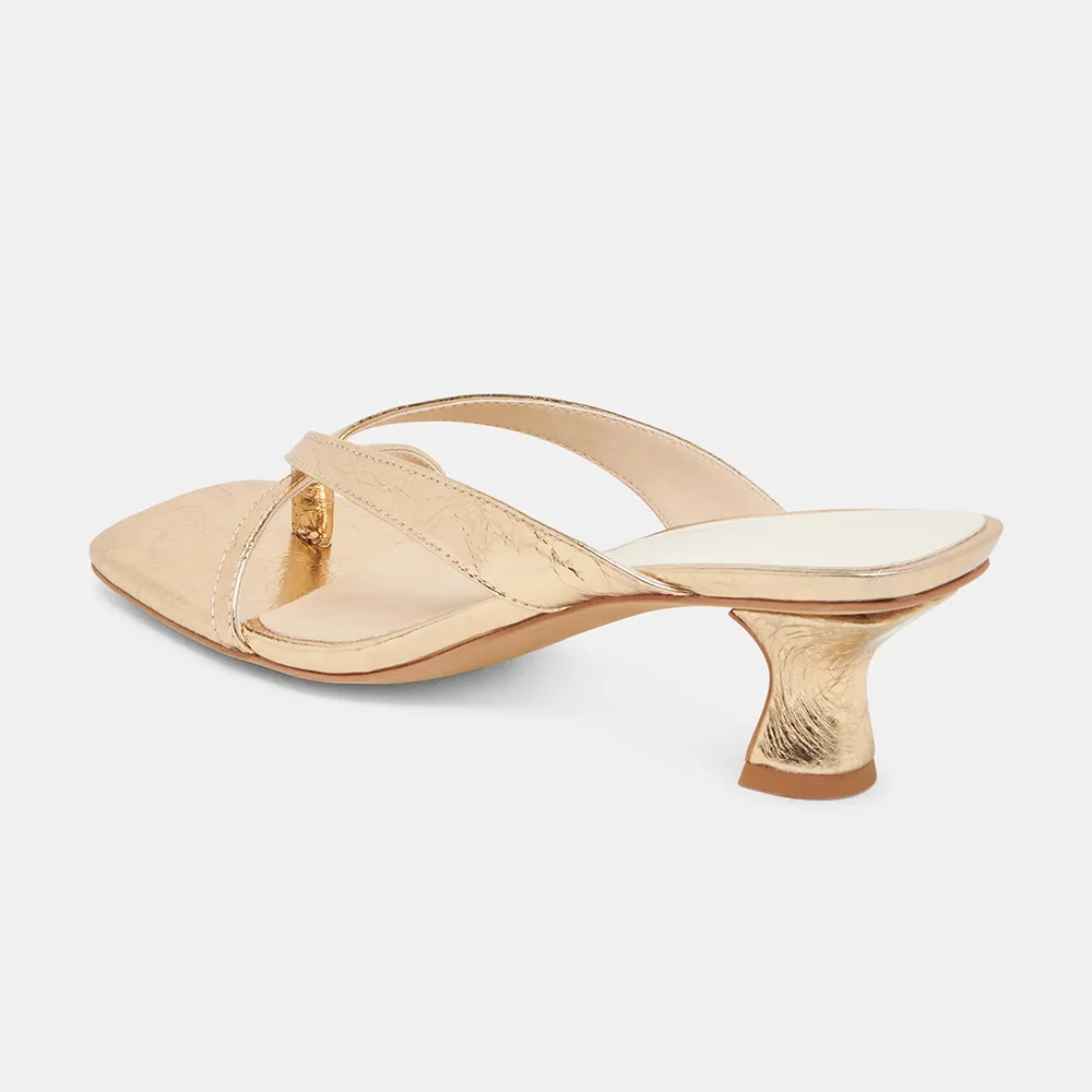 YDN Gold Metallic Finish Open Toe Slip-On Slide Sandals Women