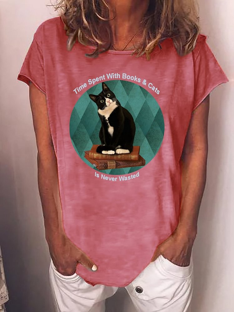 Bestdealfriday Time Spent With Books And Cats Women's T-Shirt 11141340