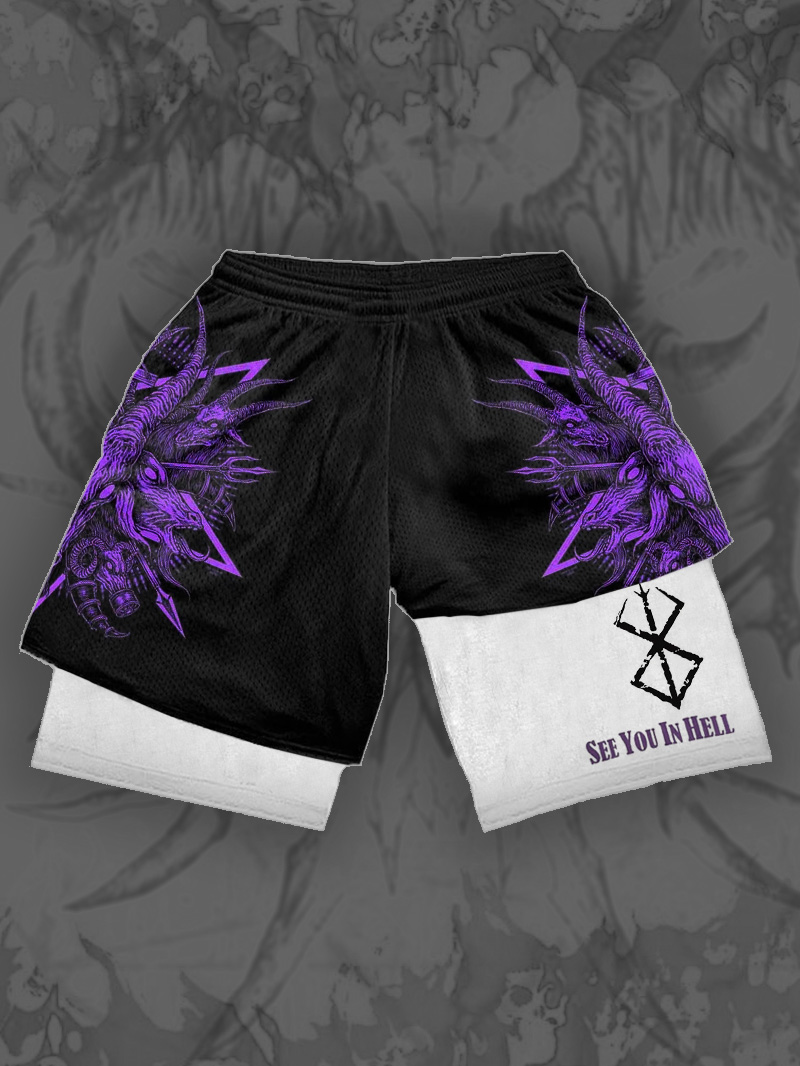 Art Satanic See You In Hell Soul Goat Devil 2 In 1 Sports Shorts