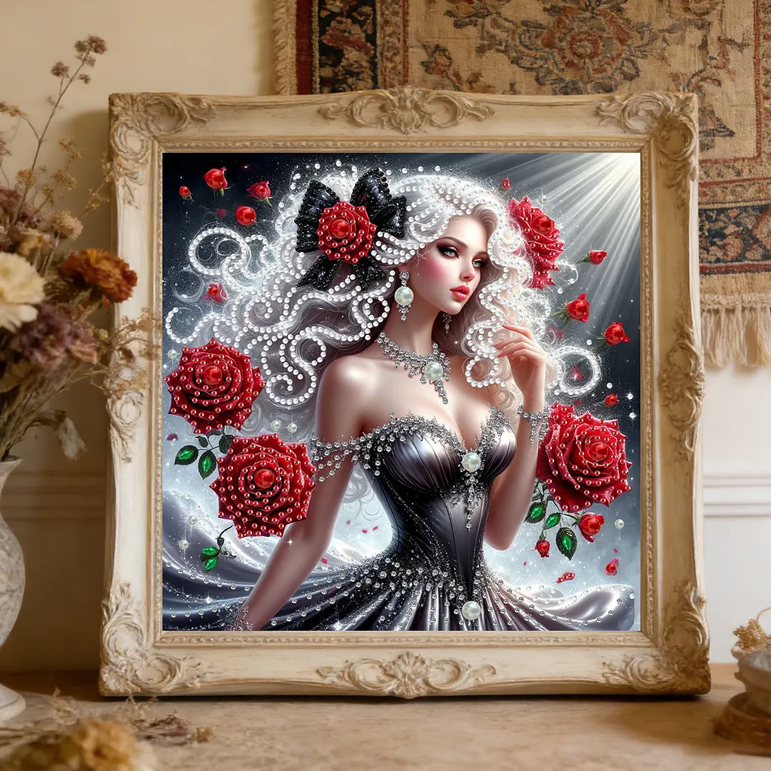 Rose Black Dress Beauty Special Shaped 5D DIY Partial Drill Diamond Painting Kits for Adults Beginners Home Decor Diamonds Dots Gem Art Kits 11.81x11.81inch