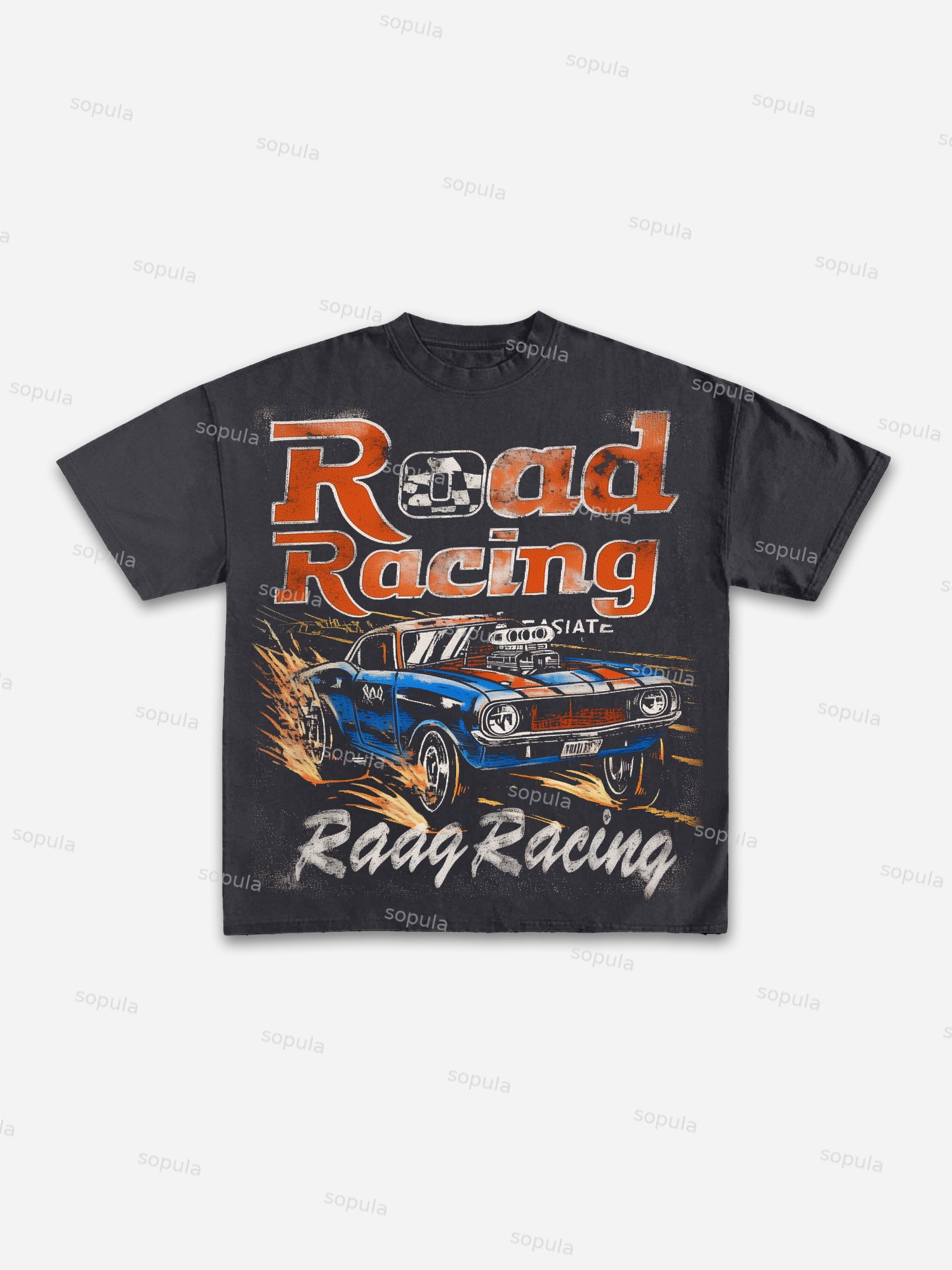 Vintage 70s Road Racing Graphic Print Street Cotton T-shirt - Sopula｜Premium Graphic Tees & Graphic Clothing