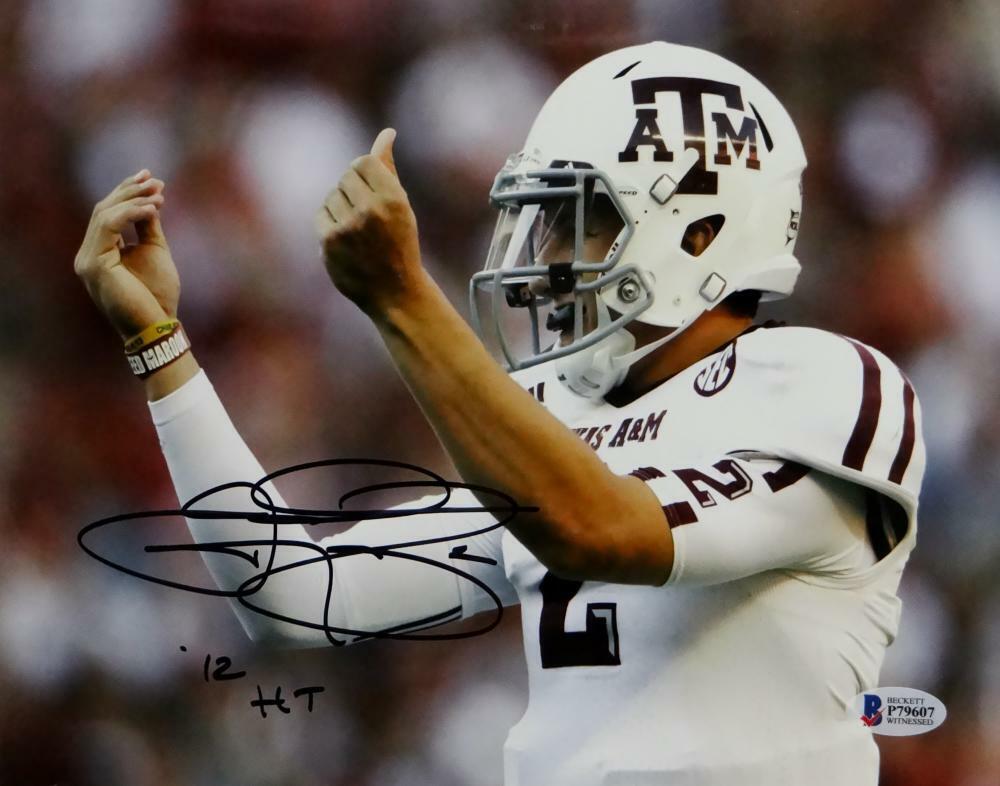 Johnny Manziel Signed Texas A&M 8x10 Money Photo Poster painting w/12 HT- Beckett Auth *Black